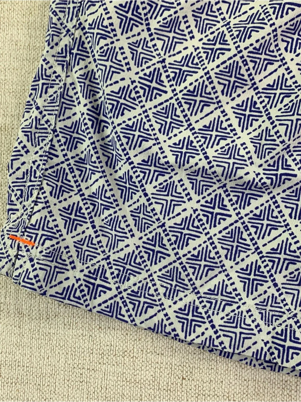 Crewcuts Blue Geometric Swim Trunks with Coral Drawstring
